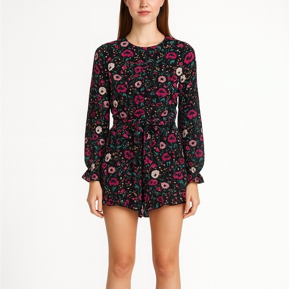 Nasty Gal Dresses & Skirts - Nastygal Romper Dark Floral Spring Cottagecore Sz Xs Festival Boho Peasant Ruffl